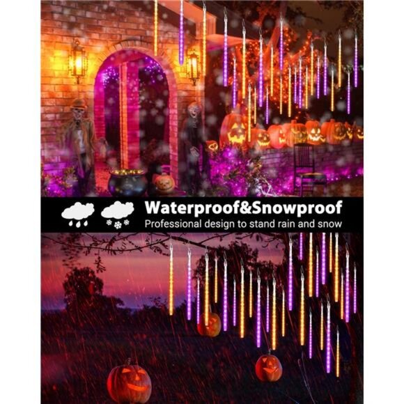 Solar Halloween Lights 20 Tubes 480 LED Meteor Shower Icicle Raindrop Lights - Picture 4 of 7